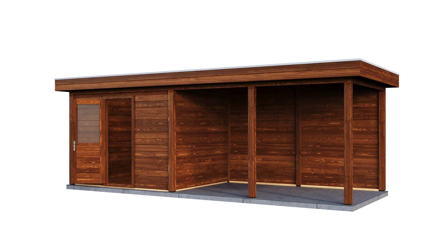 Lugarde Select Modern summerhouse 28mm with veranda Edinburgh 300x250cm + 400cm - Brown Wood Oil
