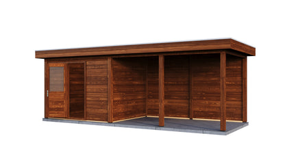 Lugarde Select Modern summerhouse 28mm with veranda Edinburgh 300x250cm + 400cm - Brown Wood Oil