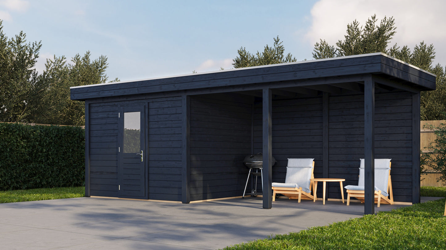 Lugarde Select Modern summerhouse 28mm with veranda Edinburgh 300x250cm + 400cm - Black Wood Oil