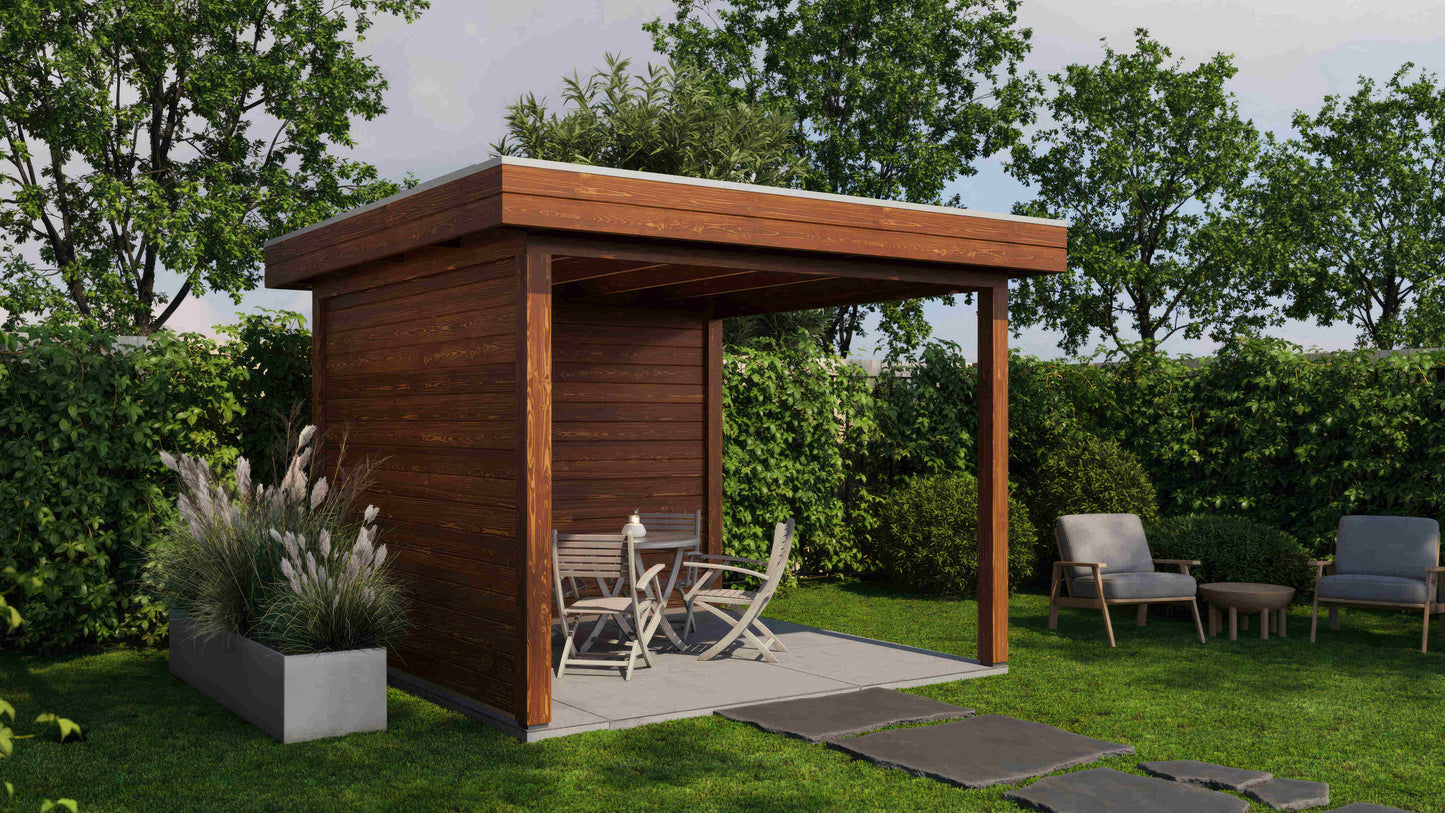 Lugarde Select Gazebo Trowbridge 300x300cm 28mm - flatroof - Brown Wood Oil