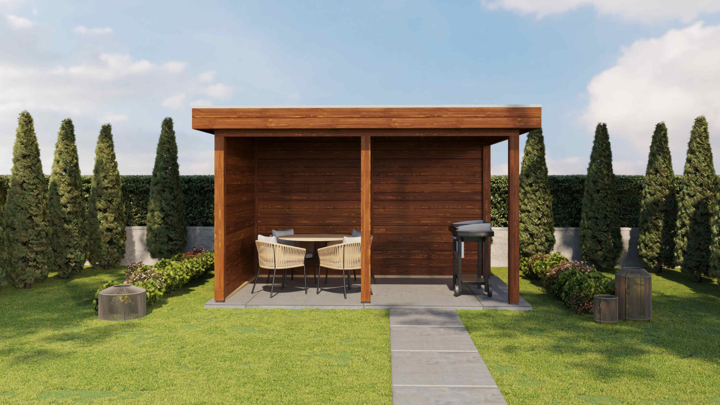 Lugarde Select Gazebo Andover 388x250cm 28mm - flatroof - Brown Wood Oil