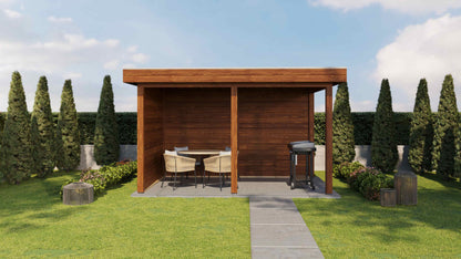 Lugarde Select Gazebo Andover 388x250cm 28mm - flatroof - Brown Wood Oil