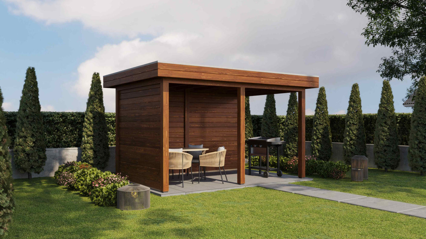 Lugarde Select Gazebo Andover 388x250cm 28mm - flatroof - Brown Wood Oil