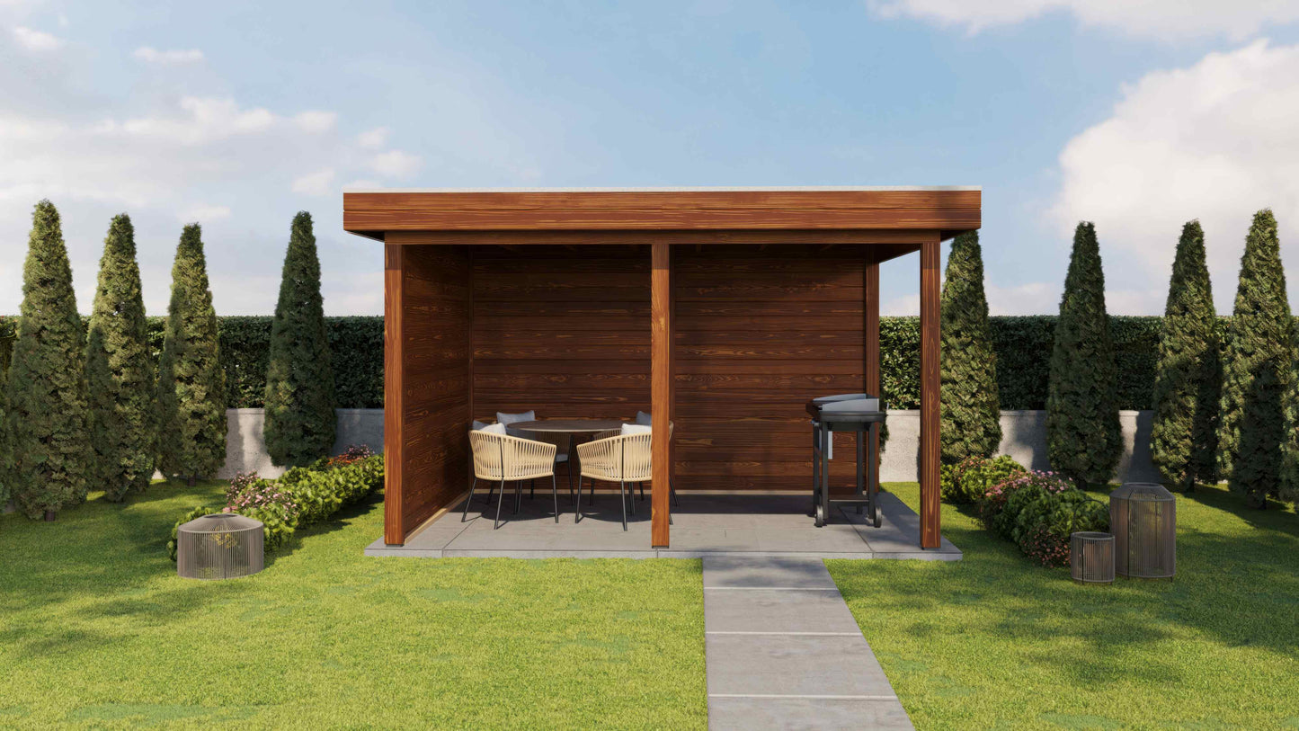 Lugarde Select Gazebo Lenham 388x300cm 28mm - flatroof - Brown Wood Oil