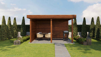 Lugarde Select Gazebo Lenham 388x300cm 28mm - flatroof - Brown Wood Oil