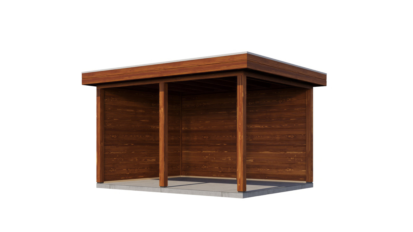Lugarde Select Gazebo Lenham 388x300cm 28mm - flatroof - Brown Wood Oil