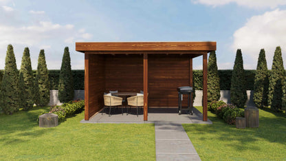 Lugarde Select Gazebo Horsham 388x350cm 28mm - flatroof - Brown Wood Oil