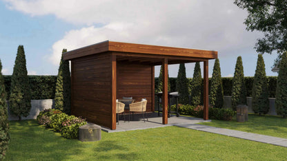Lugarde Select Gazebo Horsham 388x350cm 28mm - flatroof - Brown Wood Oil