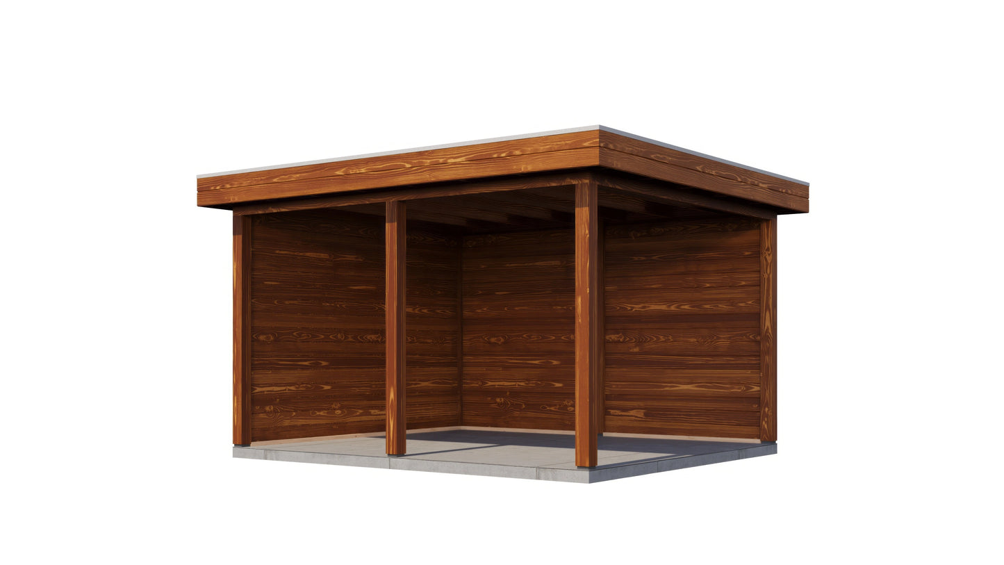 Lugarde Select Gazebo Horsham 388x350cm 28mm - flatroof - Brown Wood Oil