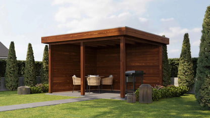 Lugarde Select Gazebo Horsham 388x350cm 28mm - flatroof - Brown Wood Oil