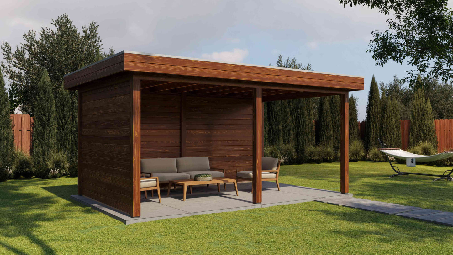 Lugarde Select Gazebo Dorchester 488x300cm 28mm - flatroof - Brown Wood Oil