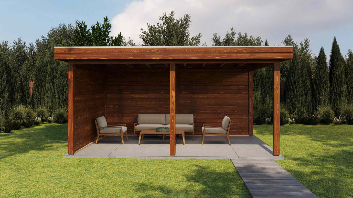 Lugarde Select Gazebo Christchurch 488x350cm 28mm - flatroof - Brown Wood Oil
