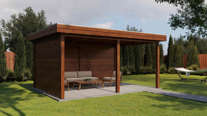 Lugarde Select Gazebo Christchurch 488x350cm 28mm - flatroof - Brown Wood Oil
