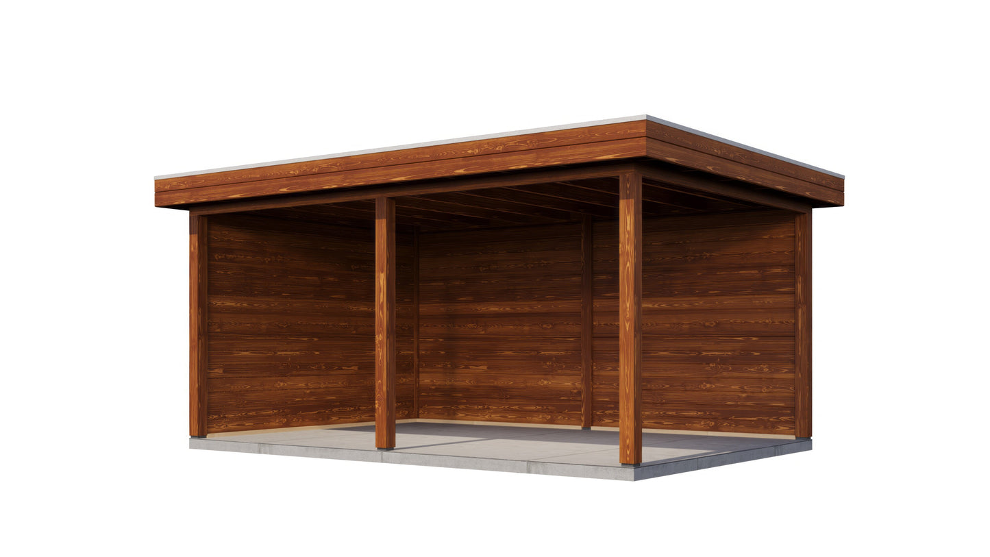 Lugarde Select Gazebo Christchurch 488x350cm 28mm - flatroof - Brown Wood Oil