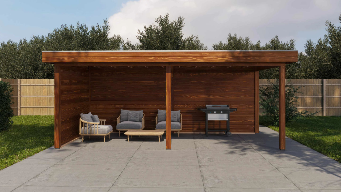 Lugarde Select Gazebo Grimsby 588x300cm 28mm - flatroof - Brown Wood Oil