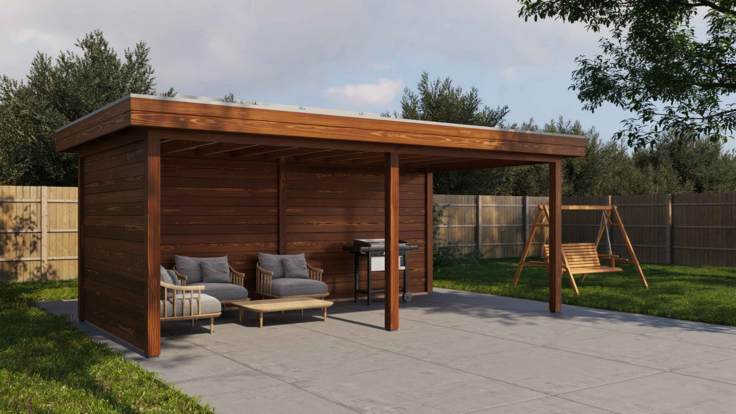 Lugarde Select Gazebo Grimsby 588x300cm 28mm - flatroof - Brown Wood Oil