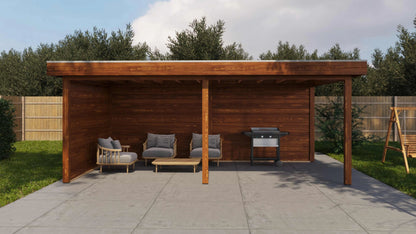 Lugarde Select Gazebo Reading 588x350cm 28mm - flatroof - Brown Wood Oil