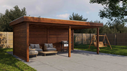 Lugarde Select Gazebo Reading 588x350cm 28mm - flatroof - Brown Wood Oil