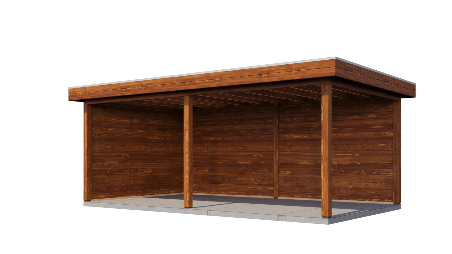 Lugarde Select Gazebo Reading 588x350cm 28mm - flatroof - Brown Wood Oil