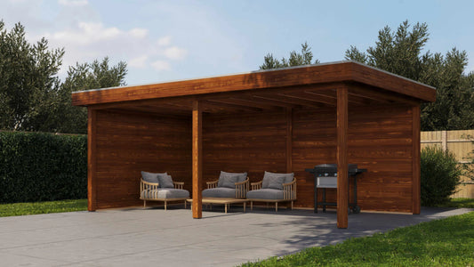 Lugarde Select Gazebo Reading 588x350cm 28mm - flatroof - Brown Wood Oil
