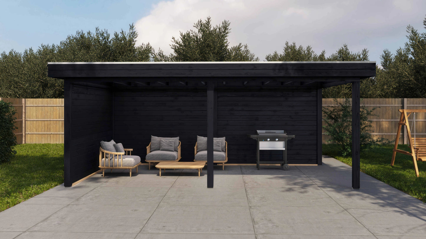 Lugarde Select Gazebo Reading 588x350cm 28mm - flatroof - Black Wood Oil