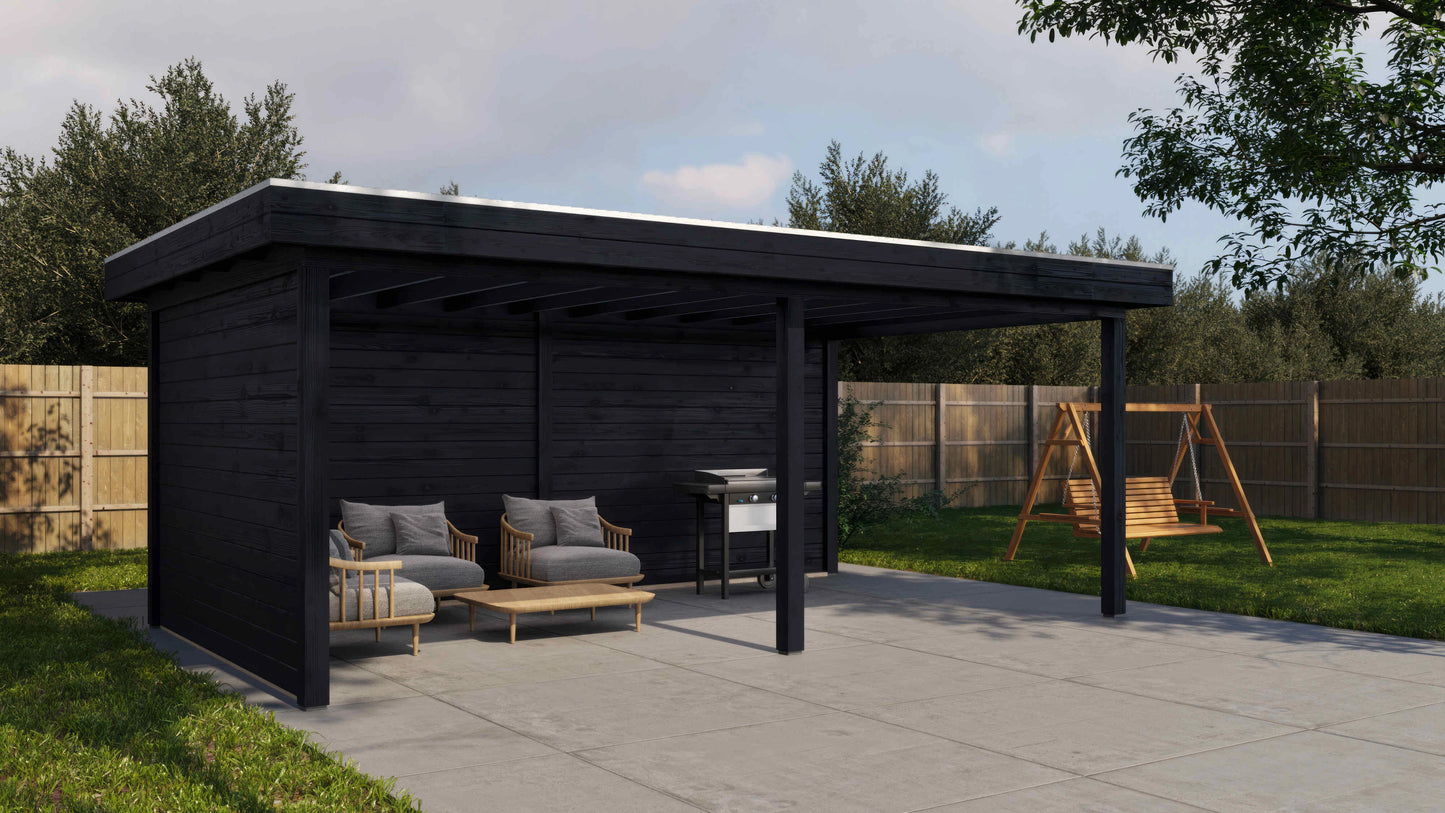 Lugarde Select Gazebo Reading 588x350cm 28mm - flatroof - Black Wood Oil