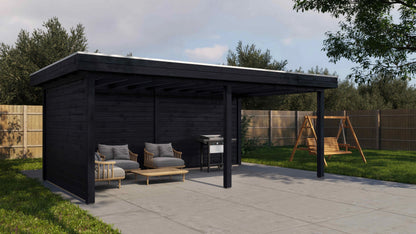 Lugarde Select Gazebo Reading 588x350cm 28mm - flatroof - Black Wood Oil