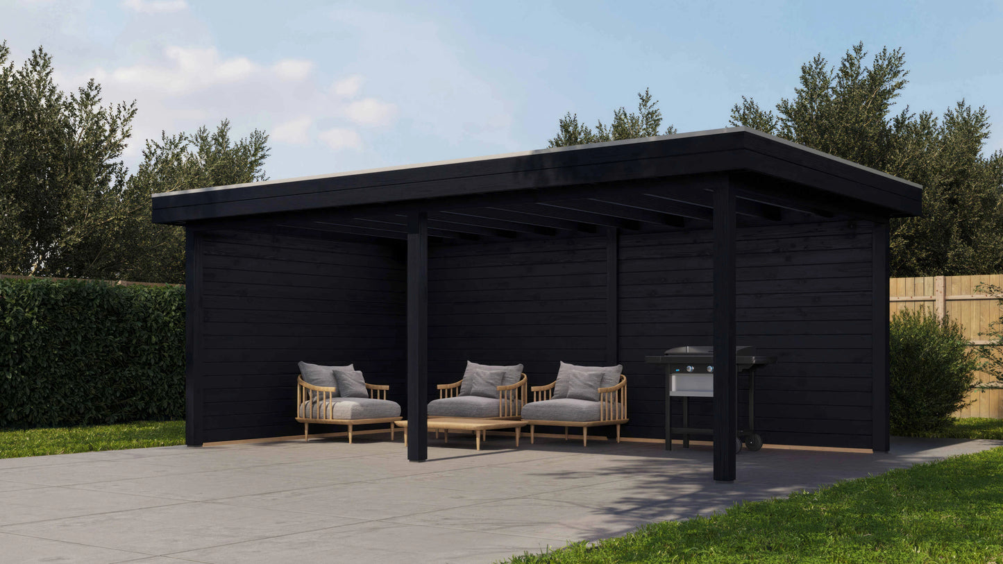 Lugarde Select Gazebo Reading 588x350cm 28mm - flatroof - Black Wood Oil