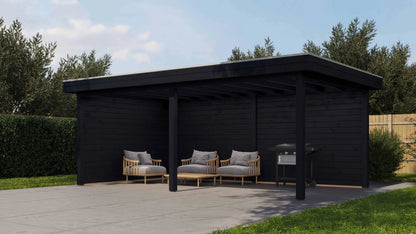 Lugarde Select Gazebo Reading 588x350cm 28mm - flatroof - Black Wood Oil
