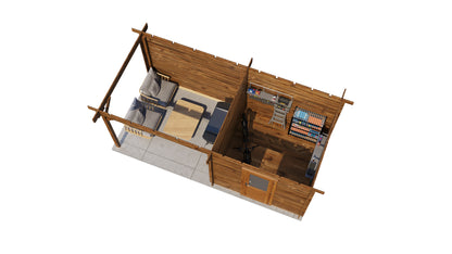 Lugarde Select Log Cabin with veranda Cotswold 250x250cm + 300cm - Pressure treated Brown