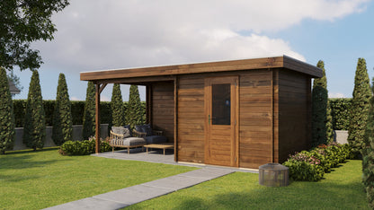 Lugarde Select Log Cabin with veranda Cotswold 250x250cm + 300cm - Pressure treated Brown