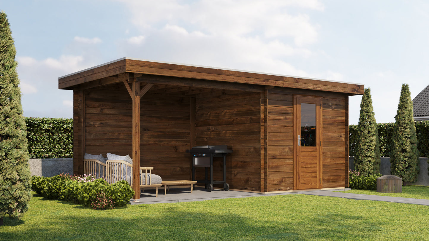 Lugarde Select Log Cabin with veranda Cotswold 250x250cm + 300cm - Pressure treated Brown