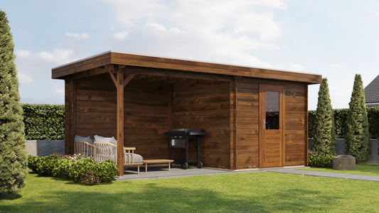 Lugarde Select Log Cabin with veranda Cotswold 250x250cm + 300cm - Pressure treated Brown