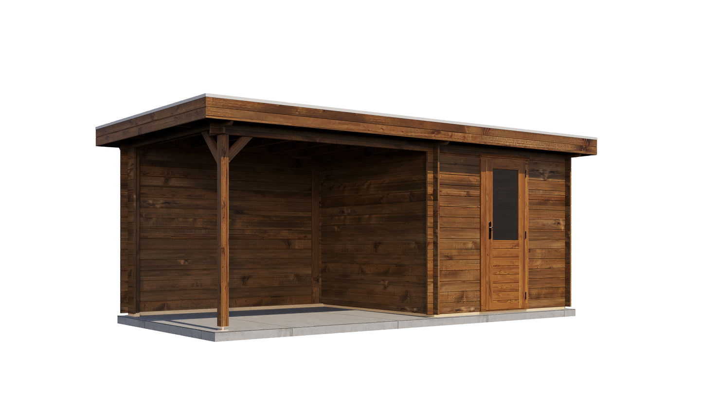 Lugarde Select Log Cabin with veranda Cotswold 250x250cm + 300cm - Pressure treated Brown