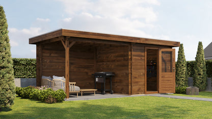 Lugarde Select Log Cabin with veranda Cotswold 250x250cm + 300cm - Pressure treated Brown
