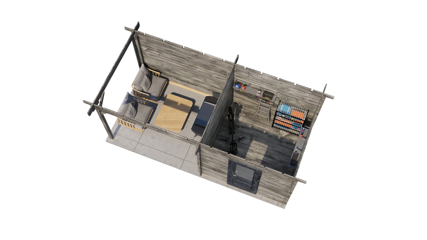 Lugarde Select Log Cabin with veranda Cotswold 250x250cm + 300cm - Pressure treated Grey