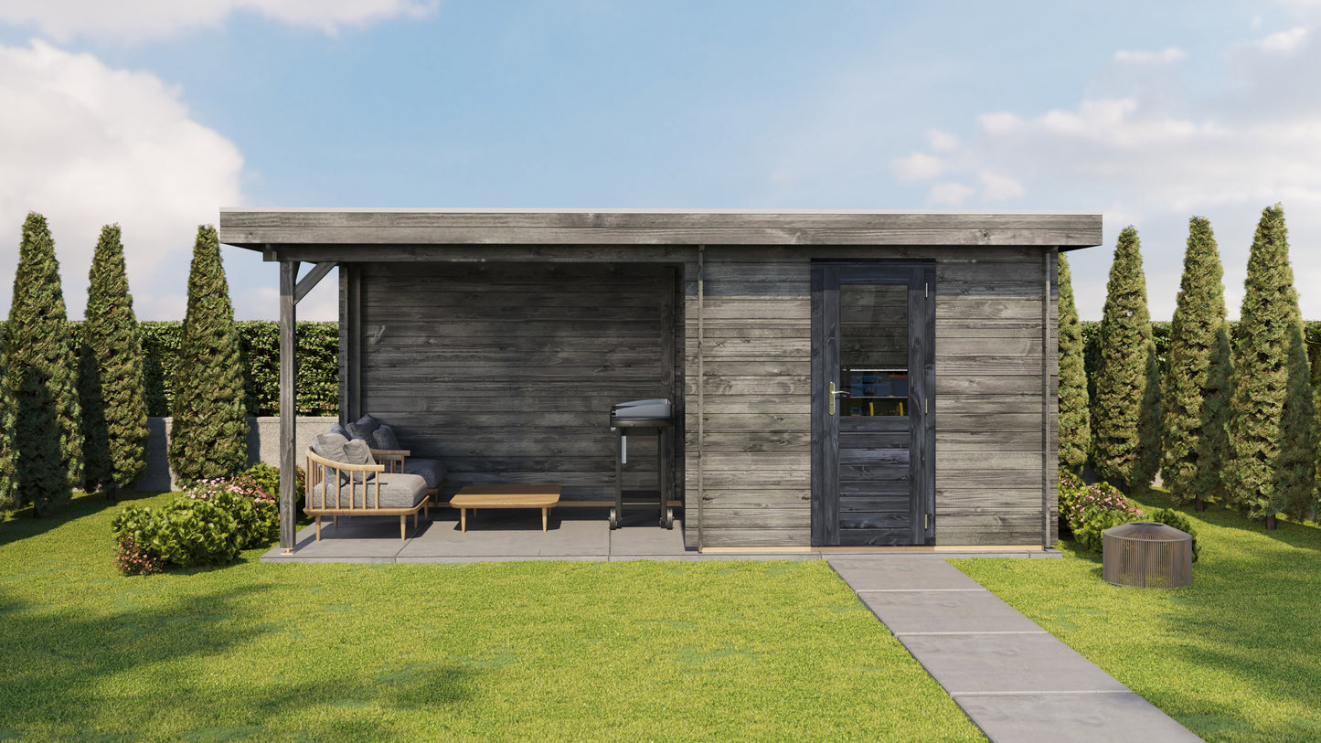 Lugarde Select Log Cabin with veranda Cotswold 250x250cm + 300cm - Pressure treated Grey