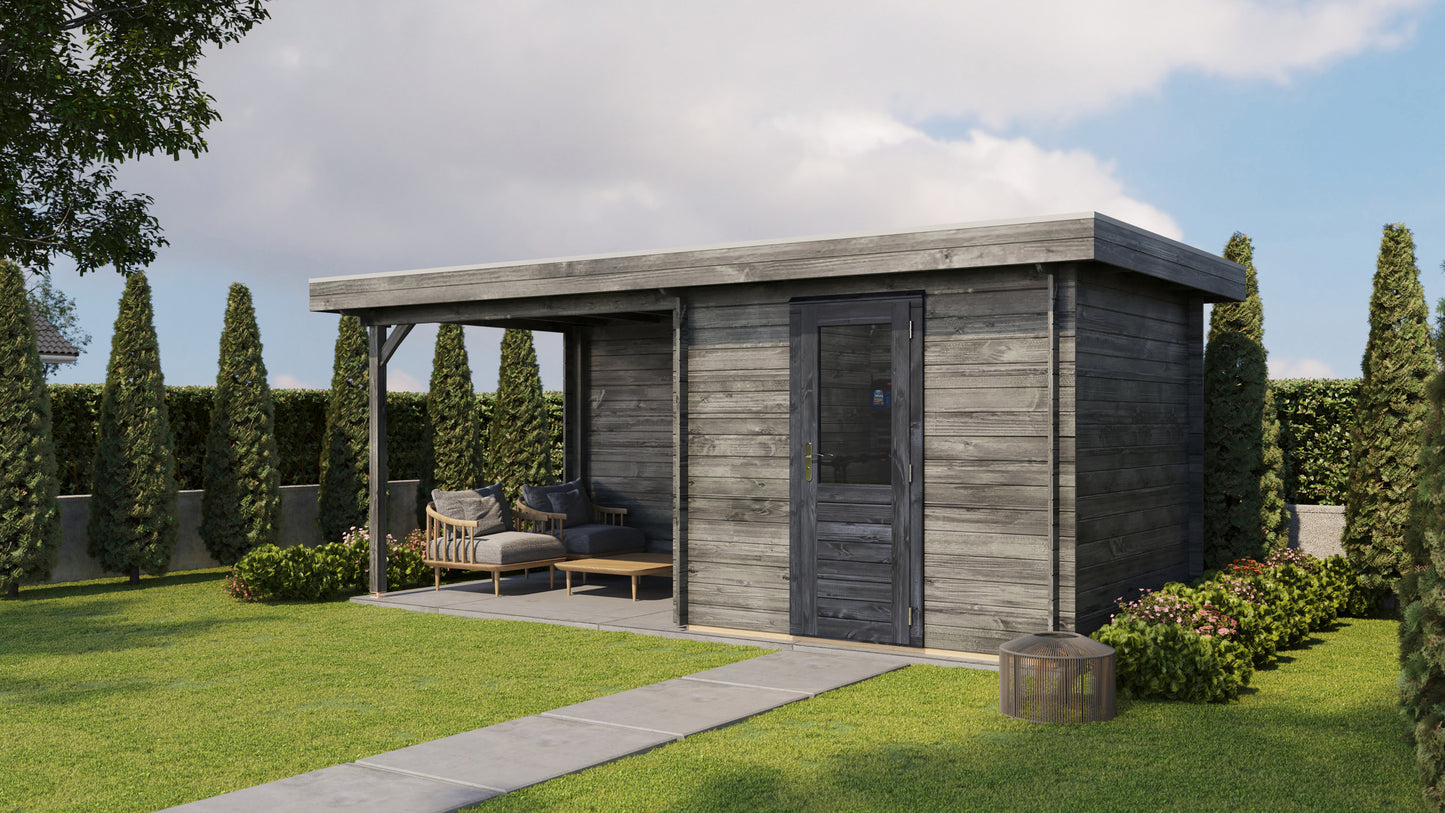 Lugarde Select Log Cabin with veranda Cotswold 250x250cm + 300cm - Pressure treated Grey