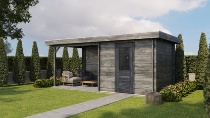 Lugarde Select Log Cabin with veranda Cotswold 250x250cm + 300cm - Pressure treated Grey