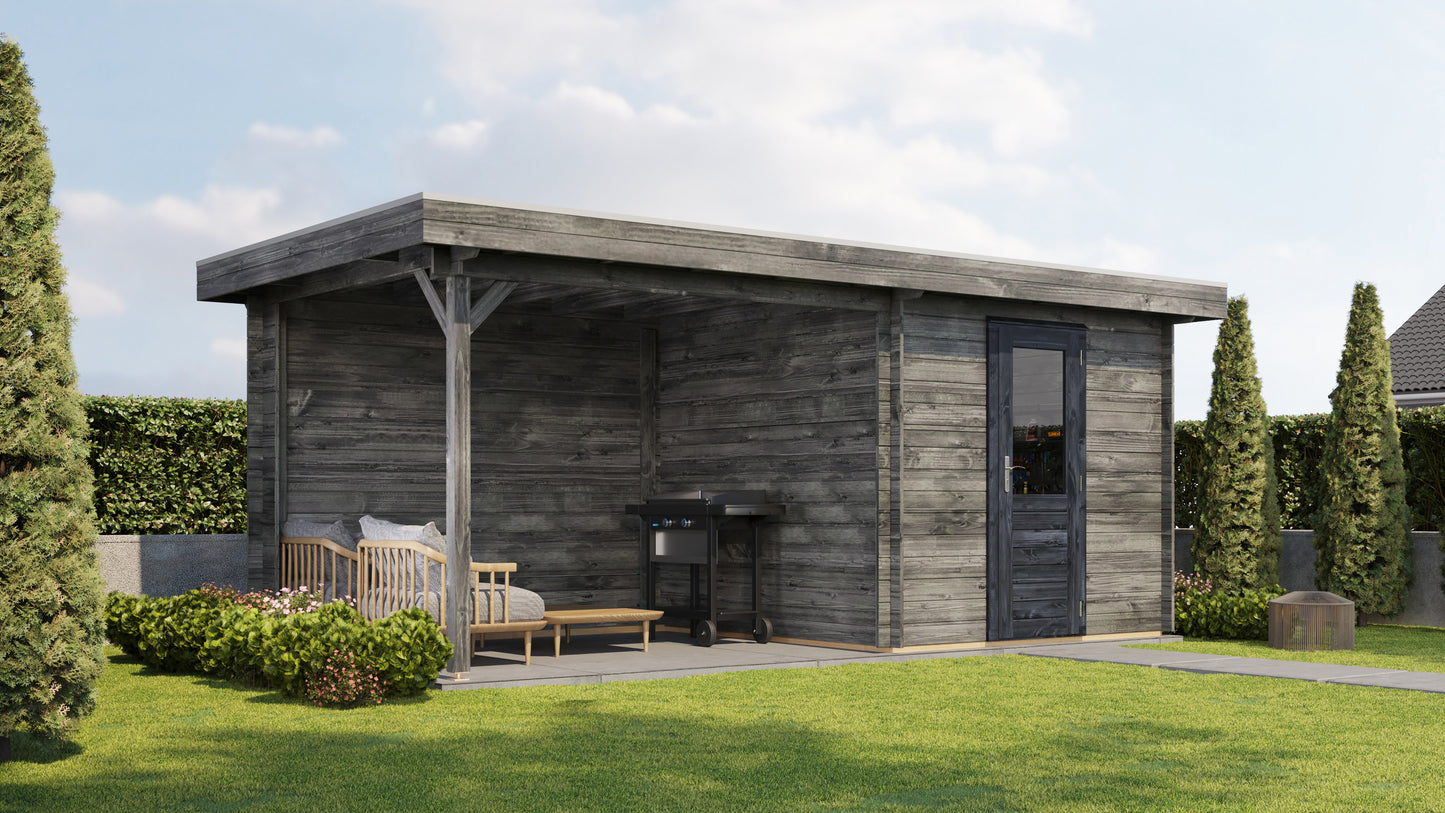 Lugarde Select Log Cabin with veranda Cotswold 250x250cm + 300cm - Pressure treated Grey