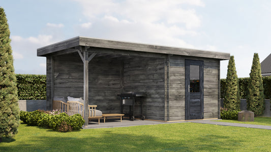 Lugarde Select Log Cabin with veranda Cotswold 250x250cm + 300cm - Pressure treated Grey