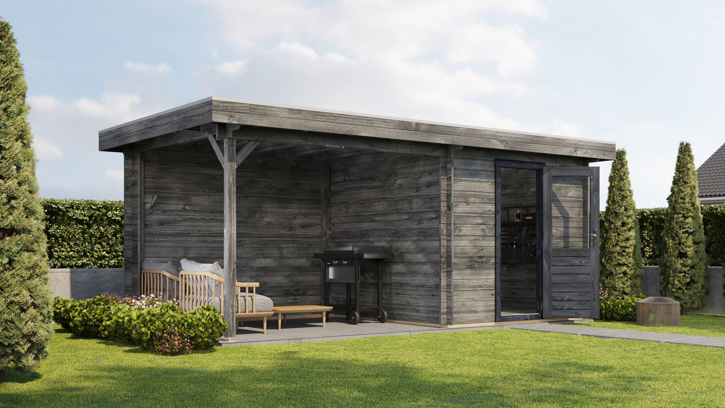 Lugarde Select Log Cabin with veranda Cotswold 250x250cm + 300cm - Pressure treated Grey