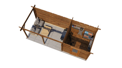 Lugarde Select Log Cabin with veranda Severn 250x250cm + 400cm - Pressure treated Brown