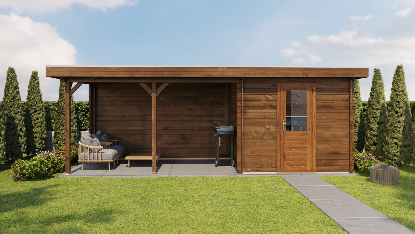 Lugarde Select Log Cabin with veranda Severn 250x250cm + 400cm - Pressure treated Brown