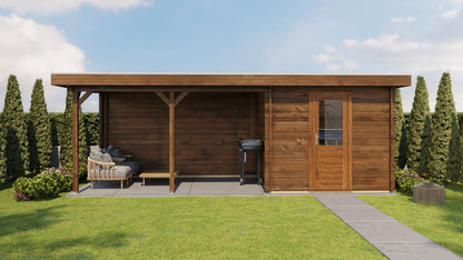 Lugarde Select Log Cabin with veranda Severn 250x250cm + 400cm - Pressure treated Brown