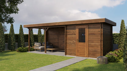 Lugarde Select Log Cabin with veranda Severn 250x250cm + 400cm - Pressure treated Brown