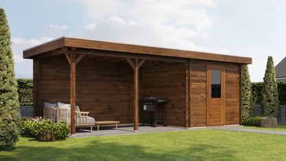 Lugarde Select Log Cabin with veranda Severn 250x250cm + 400cm - Pressure treated Brown