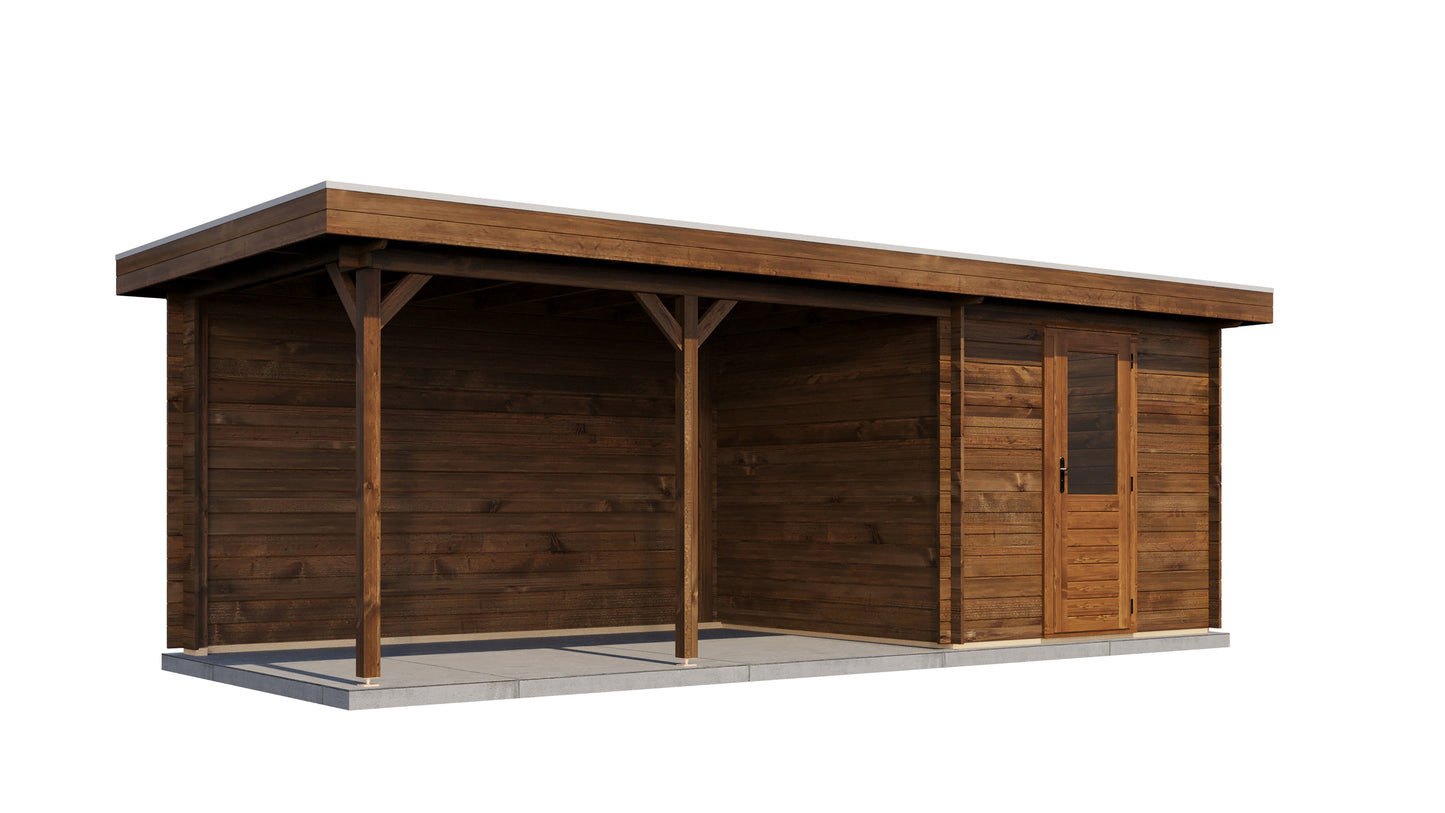 Lugarde Select Log Cabin with veranda Severn 250x250cm + 400cm - Pressure treated Brown