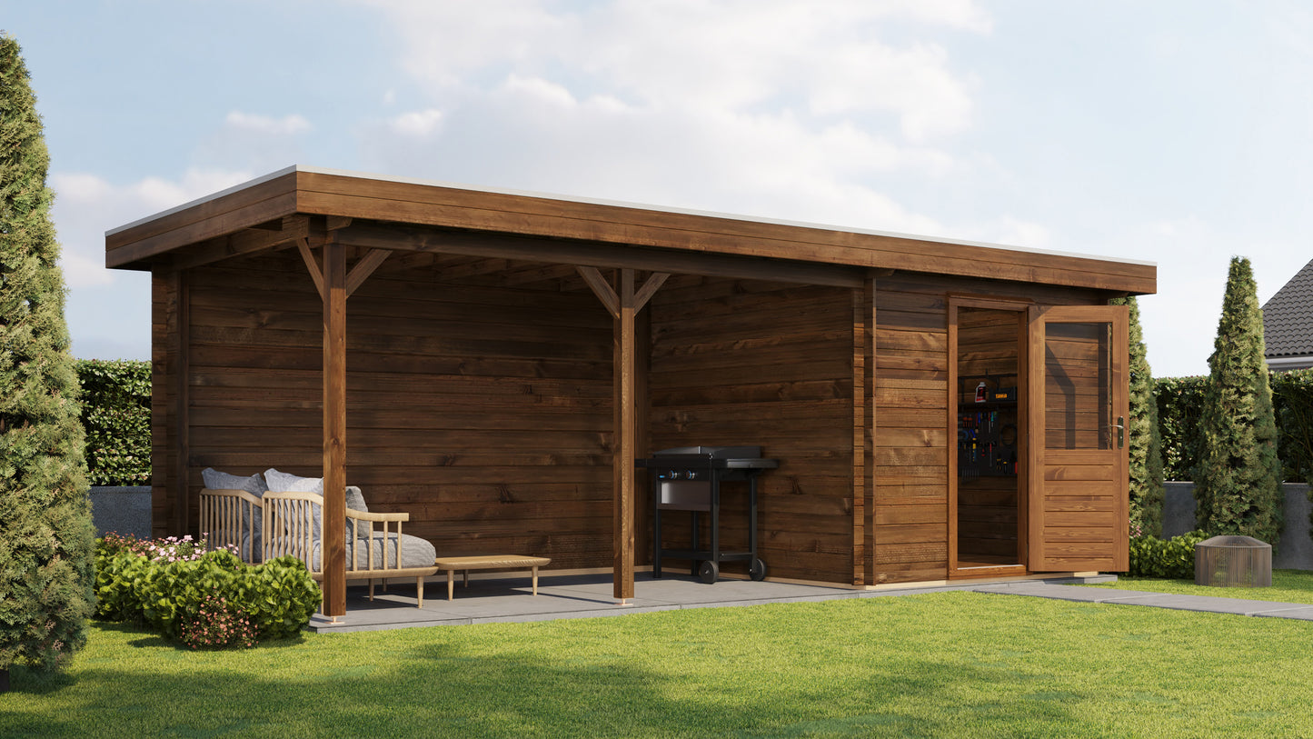 Lugarde Select Log Cabin with veranda Severn 250x250cm + 400cm - Pressure treated Brown