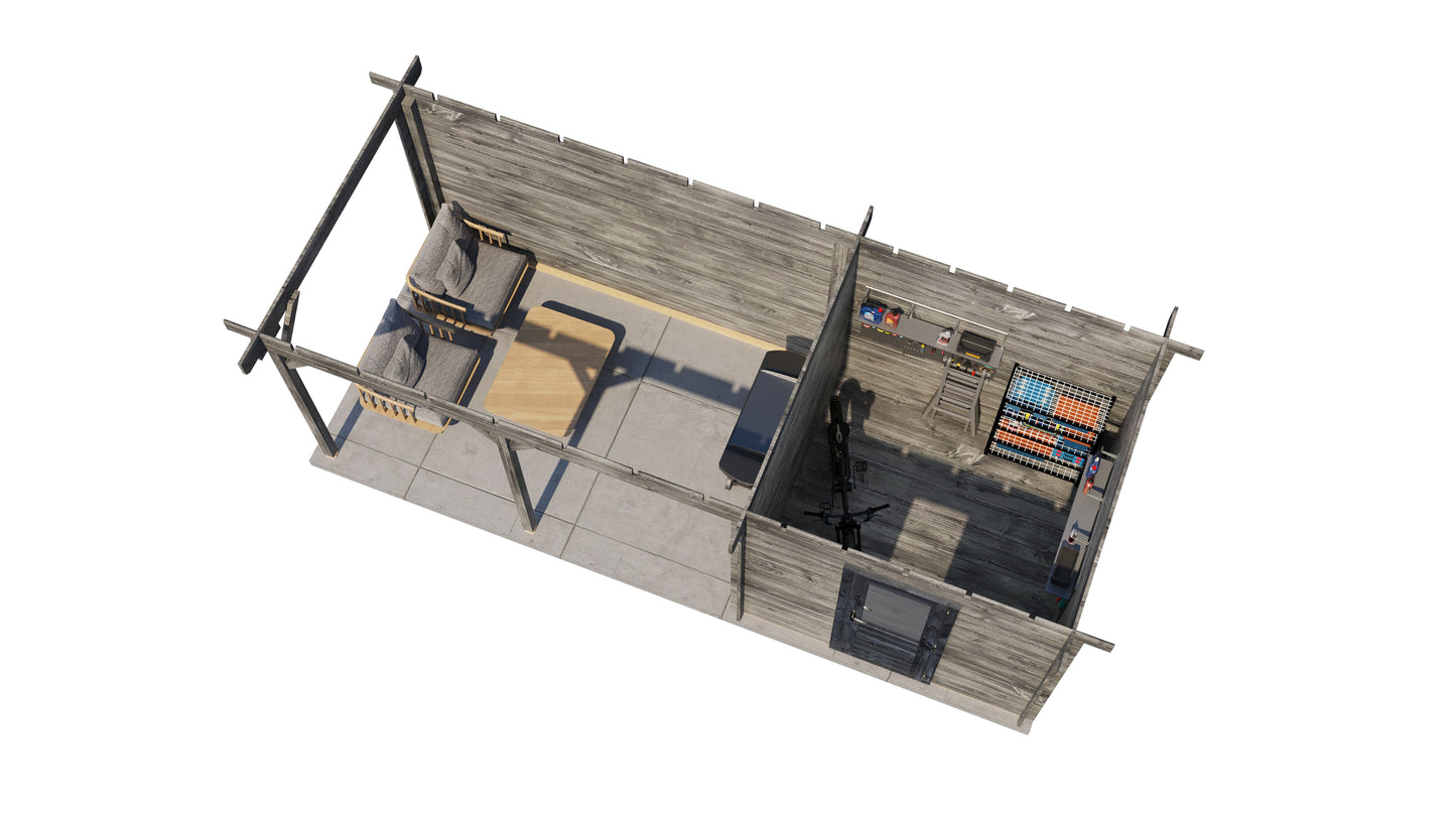 Lugarde Select Log Cabin with veranda Severn 250x250cm + 400cm - Pressure treated Grey